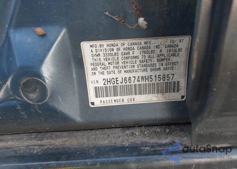 1998 Honda Civic Lx z USA, uszkodzony, nr VIN 2HGEJ6674WH515857